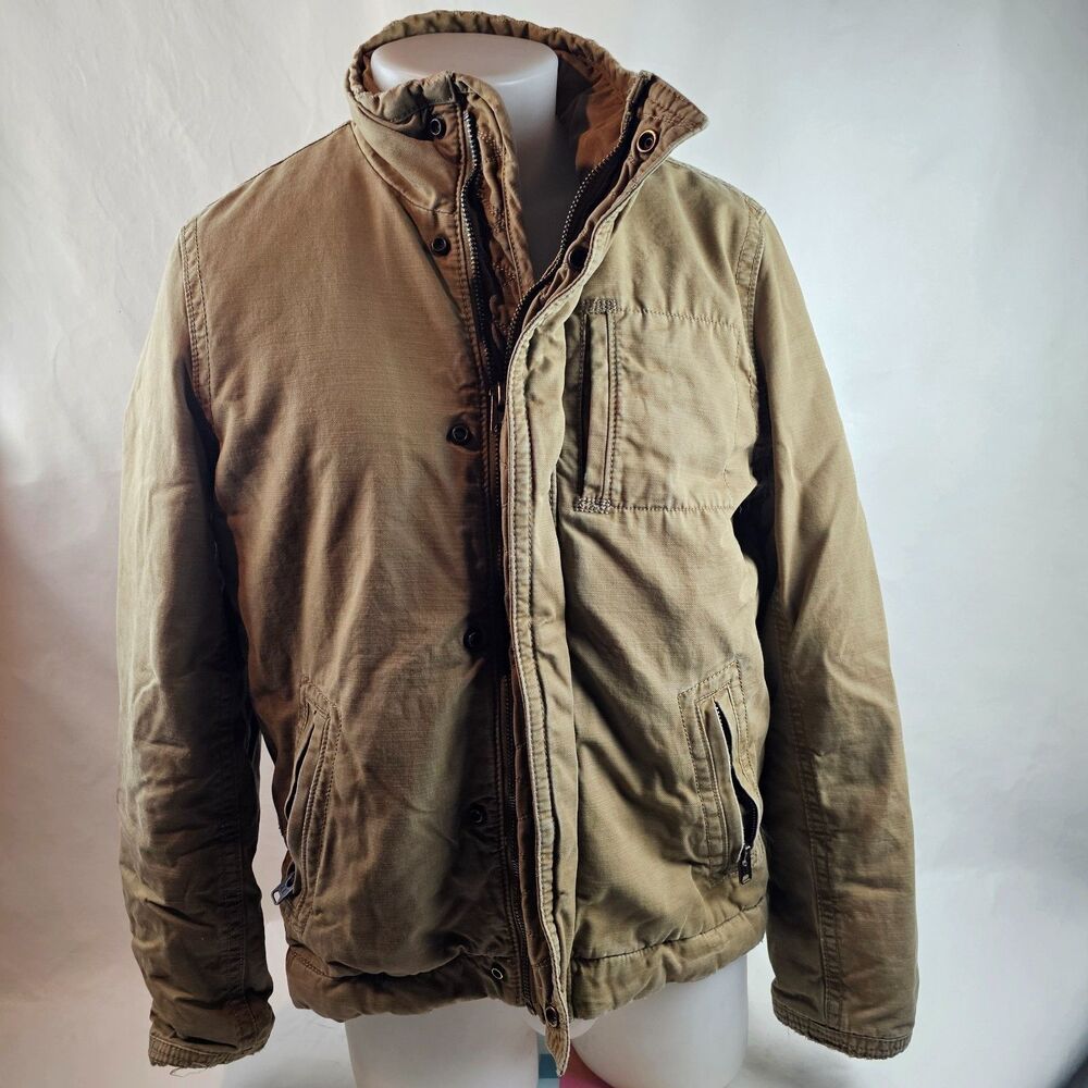 American Eagle Jacket Mens Medium Tan Military Field Utility Distressed AEO